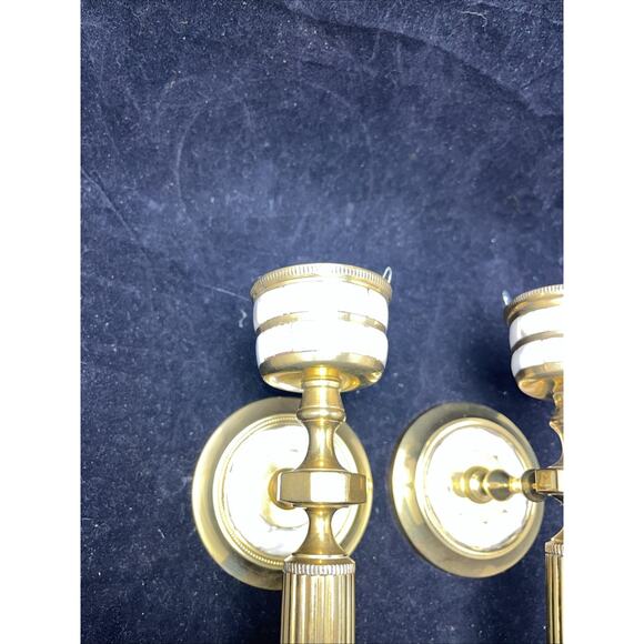 Mother Of Pearl And Brass Torch Hurricane Wall Mounted Sconces 12" - Picture 2 of 9